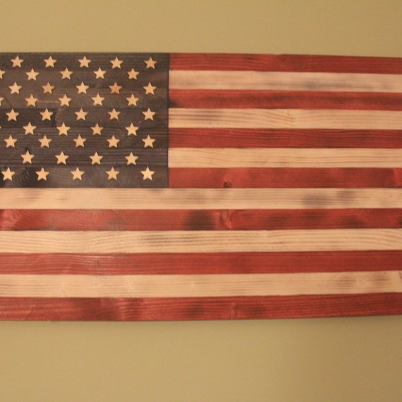 Handmade Wooden American Flag, 39/19 inch - Picture 10 of 16